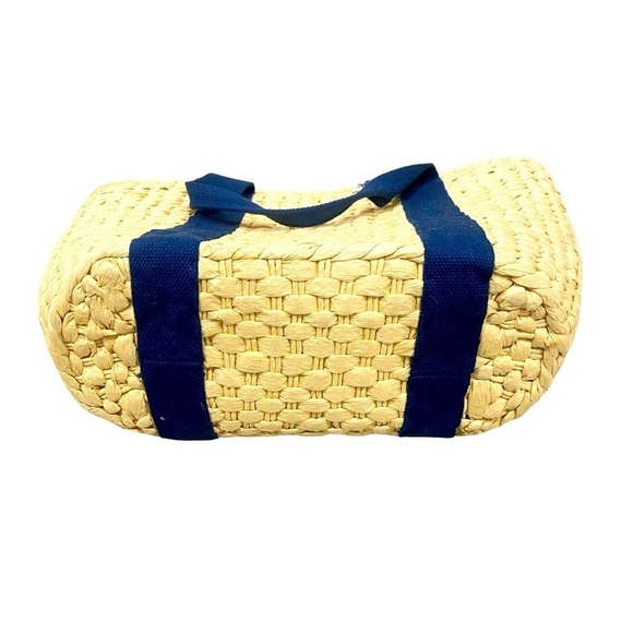 Summer casual basket handbag navy straps lined blue stripe internal pockets - Picture 3 of 10
